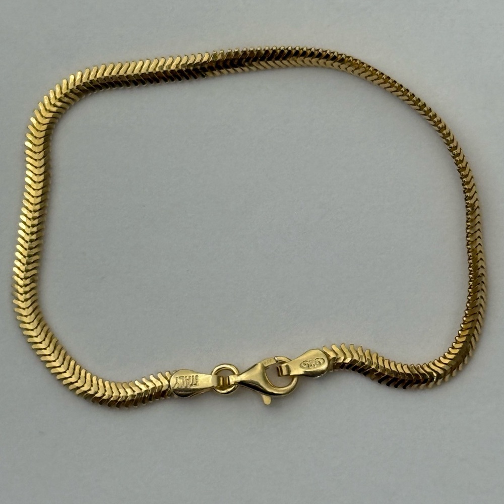 925 Silver 3mm 7” bracelet snake chain 18k yellow gold plated Unisex